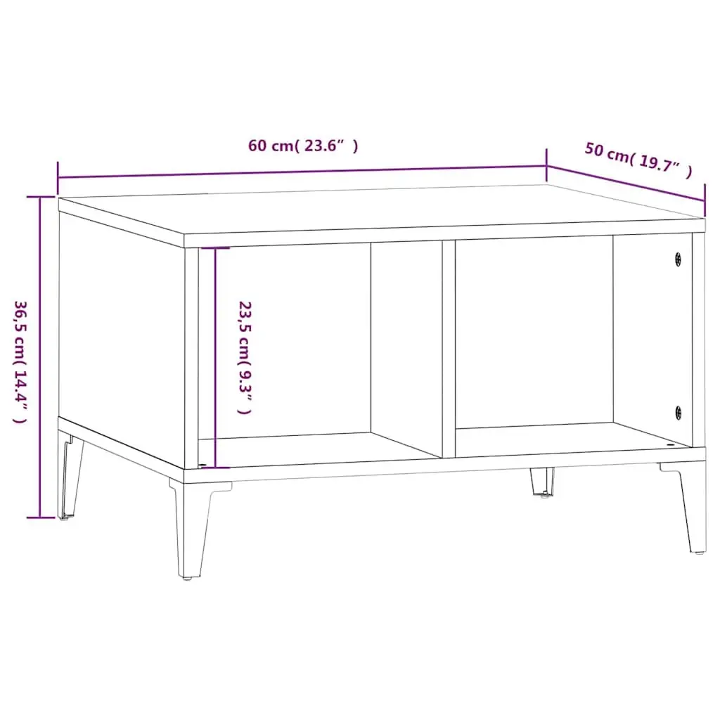 Coffee Table Engineered Wood High Gloss White 60x50x36.5 cm Open Storage Compartments