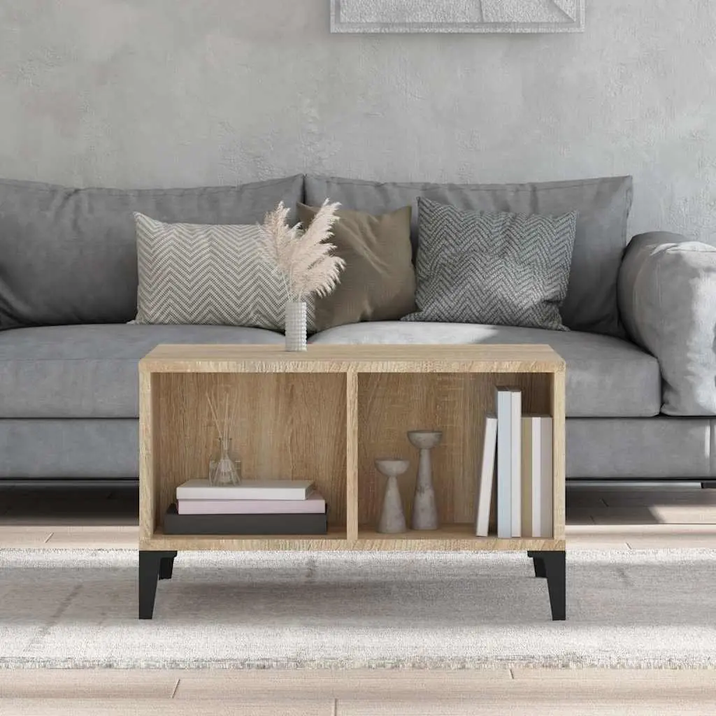 Coffee Table Engineered Wood Brown 60x50x36.5cm Open Storage Compartments with Metal Feet
