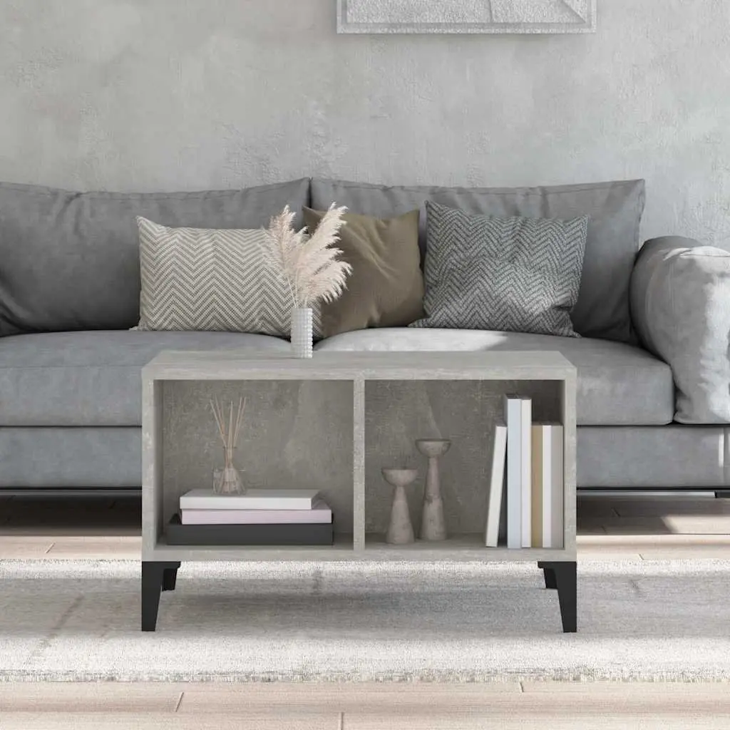 Coffee Table Engineered Wood Grey Industrial Style 60W x 50D x 36.5H cm Metal Feet
