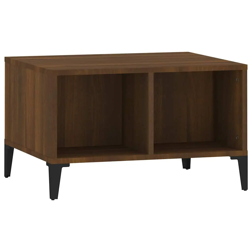 Coffee Table Engineered Wood Brown Oak 60x50x36.5cm with Open Storage Compartments