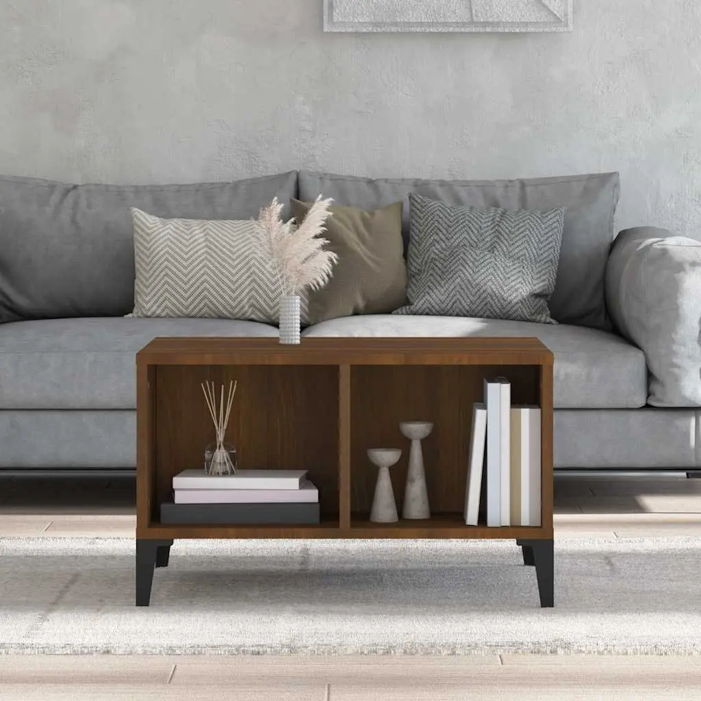 Coffee Table Engineered Wood Brown Oak 60x50x36.5cm with Open Storage Compartments