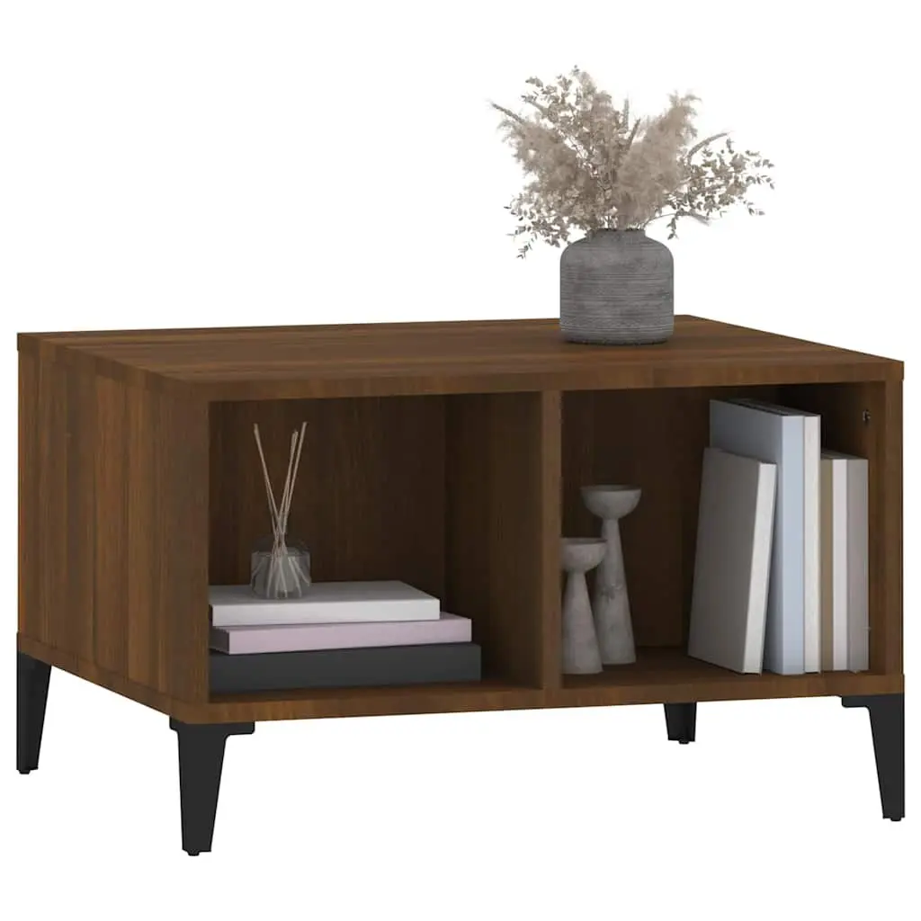 Coffee Table Engineered Wood Brown Oak 60x50x36.5cm with Open Storage Compartments