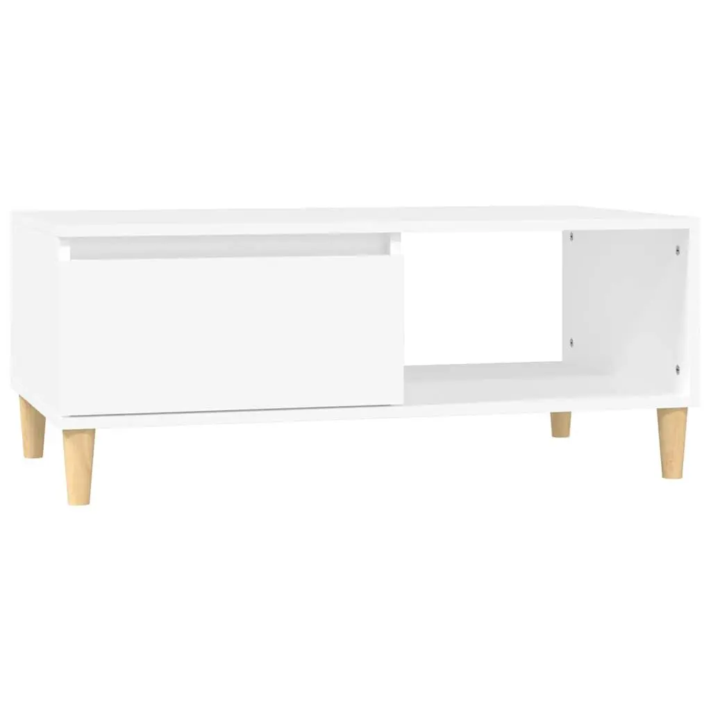 Coffee Table Engineered Wood 90 x 50 x 36.5 cm White Scandinavian Style with Storage Drawer and Open Compartment