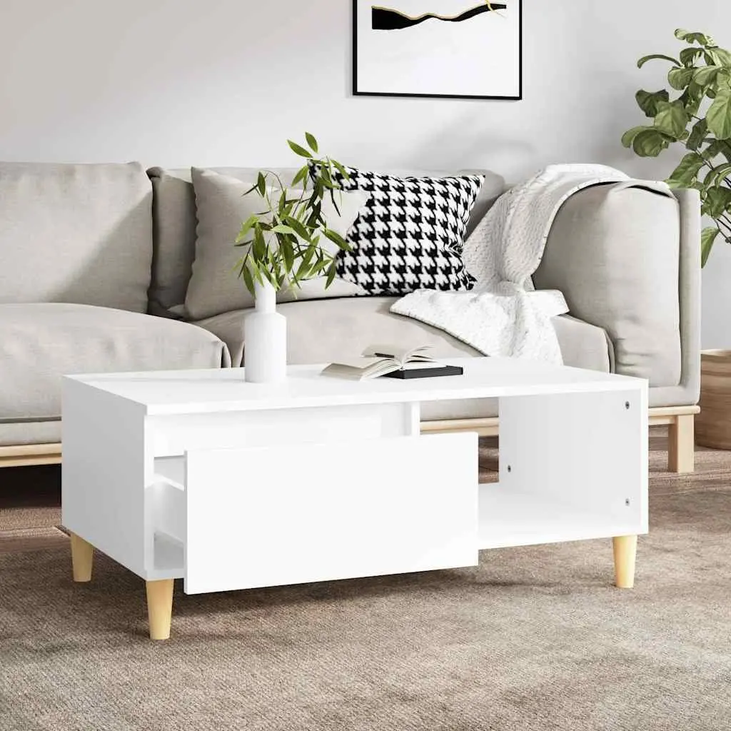 Coffee Table Engineered Wood 90 x 50 x 36.5 cm White Scandinavian Style with Storage Drawer and Open Compartment