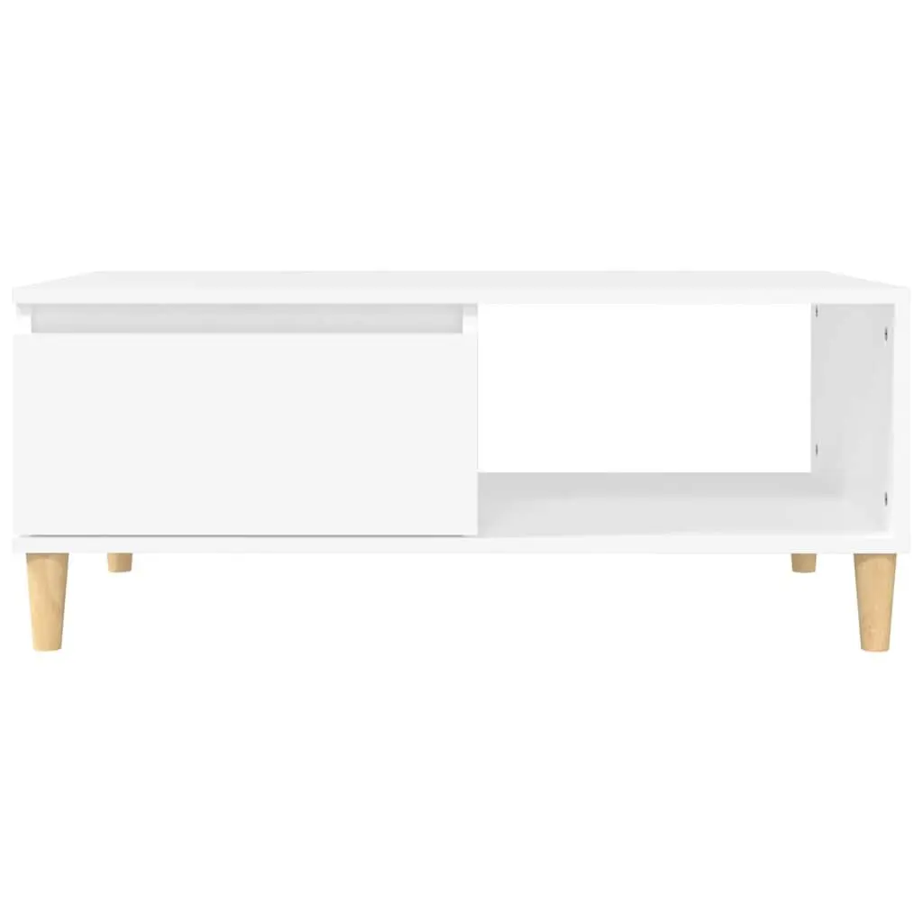 Coffee Table Engineered Wood 90 x 50 x 36.5 cm White Scandinavian Style with Storage Drawer and Open Compartment