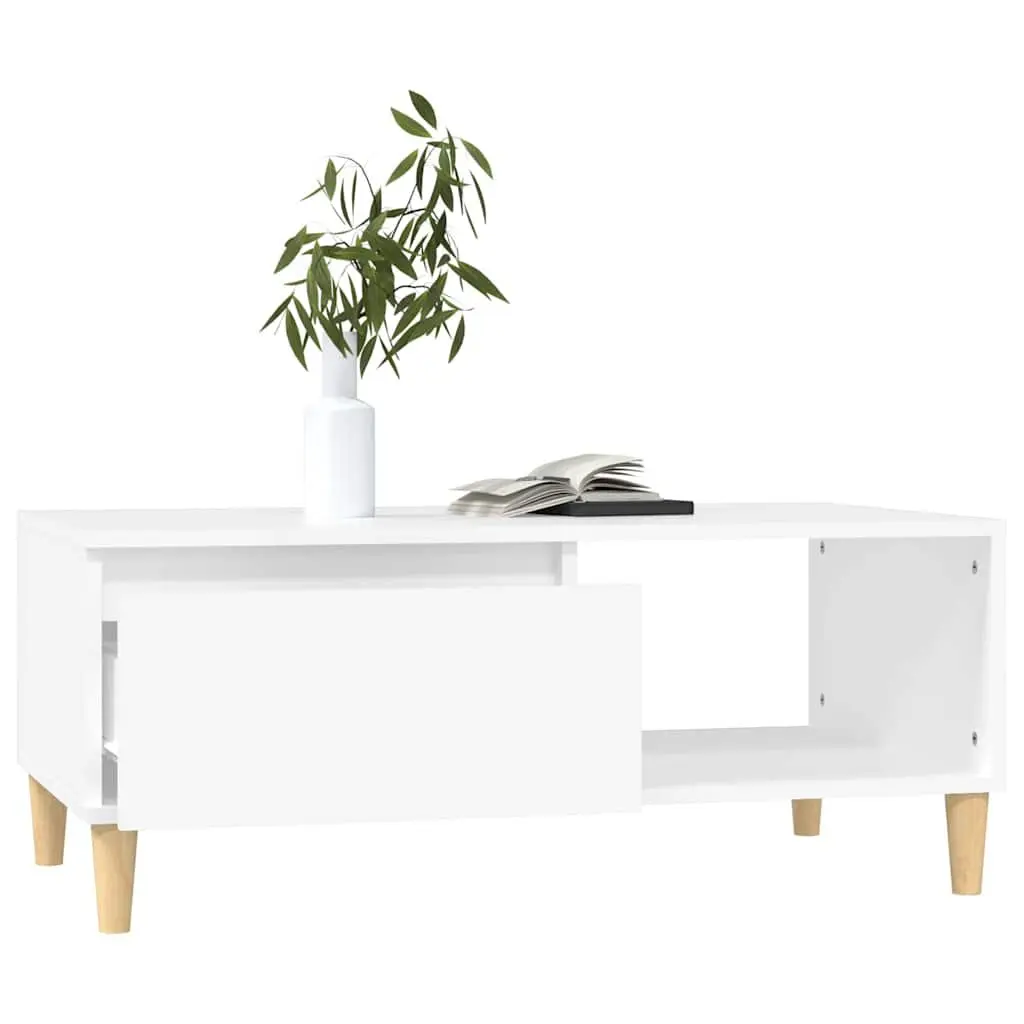 Coffee Table Engineered Wood 90 x 50 x 36.5 cm White Scandinavian Style with Storage Drawer and Open Compartment