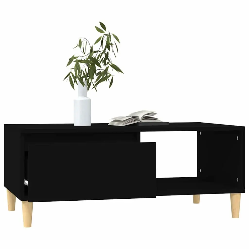 Coffee Table Engineered Wood 90 x 50 x 36.5 cm Black Scandinavian Style with Storage Drawer and Open Compartment