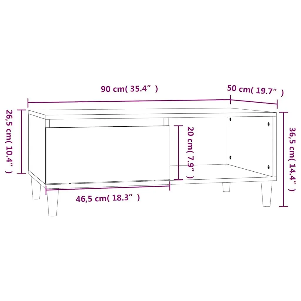 Coffee Table Engineered Wood 90 x 50 x 36.5 cm Black Scandinavian Style with Storage Drawer and Open Compartment