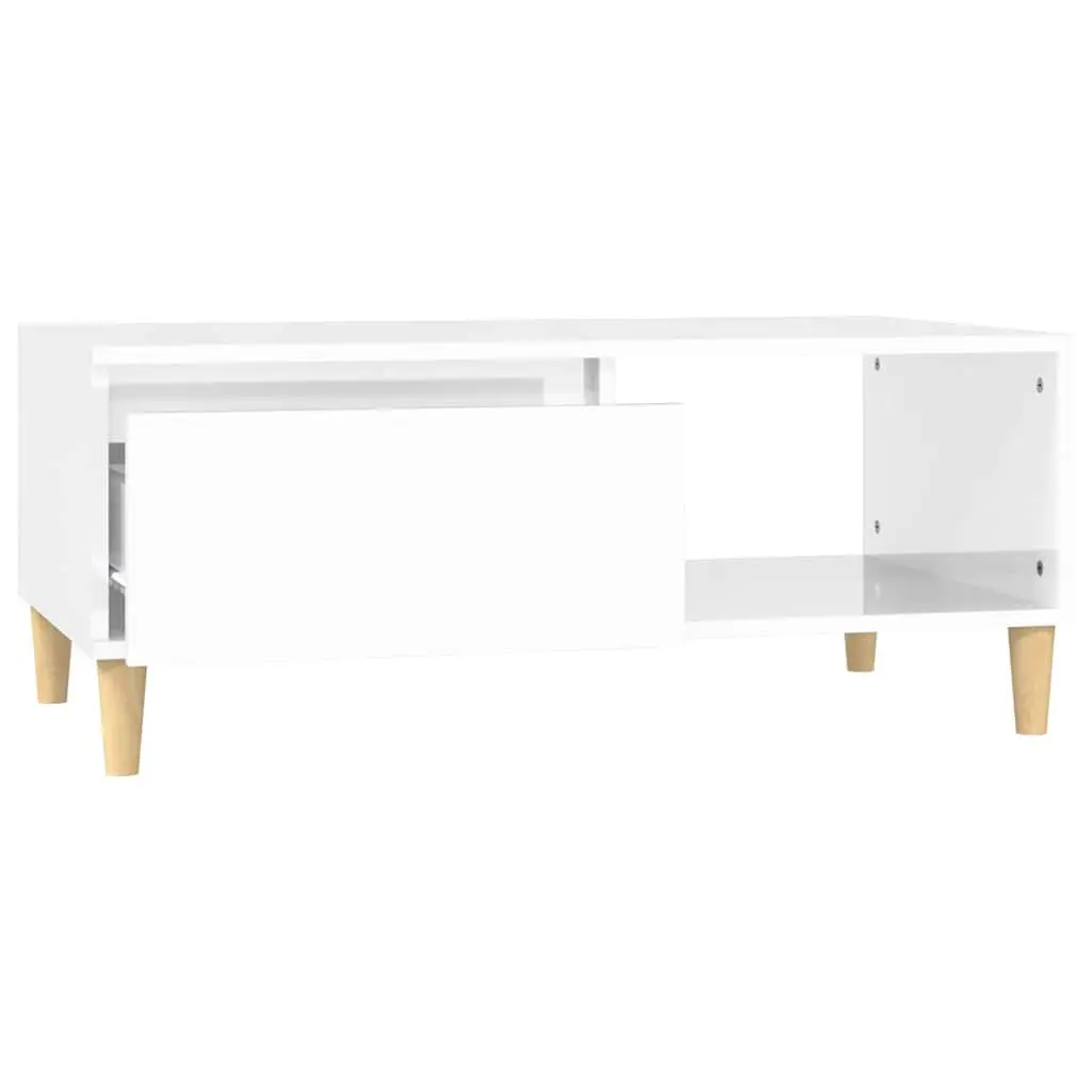 Coffee Table High Gloss White 90x50x36.5cm Storage Drawer Open Compartment