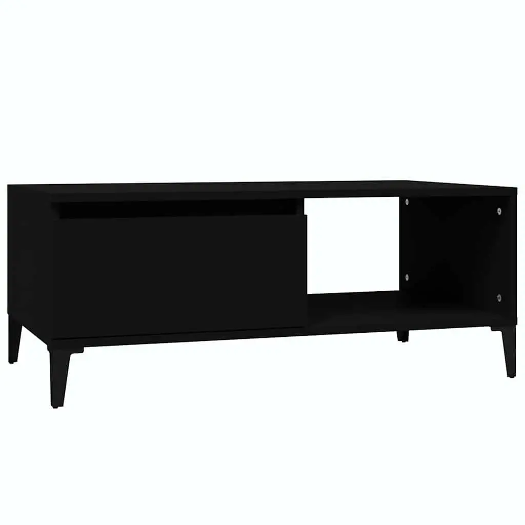 Coffee Table Engineered Wood Black Industrial 1 Drawer Open Compartment