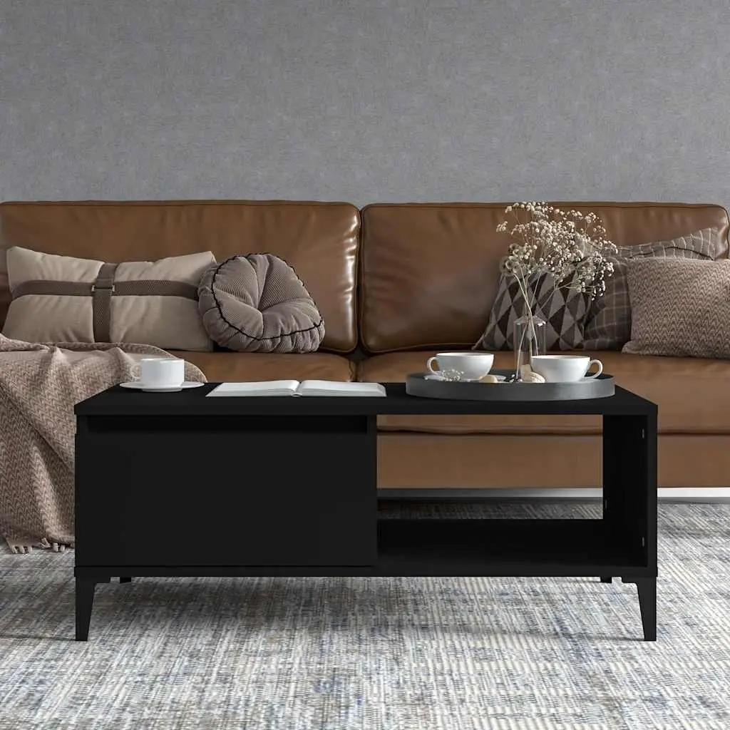 Coffee Table Engineered Wood Black Industrial 1 Drawer Open Compartment