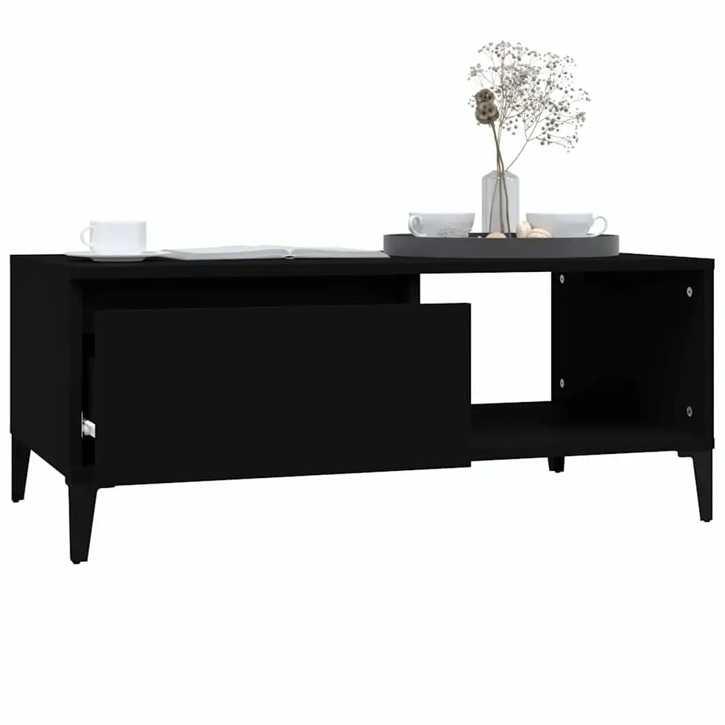 Coffee Table Engineered Wood Black Industrial 1 Drawer Open Compartment