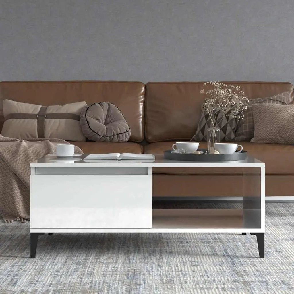Coffee Table Engineered Wood High Gloss 90L x 50W x 36.5H cm White