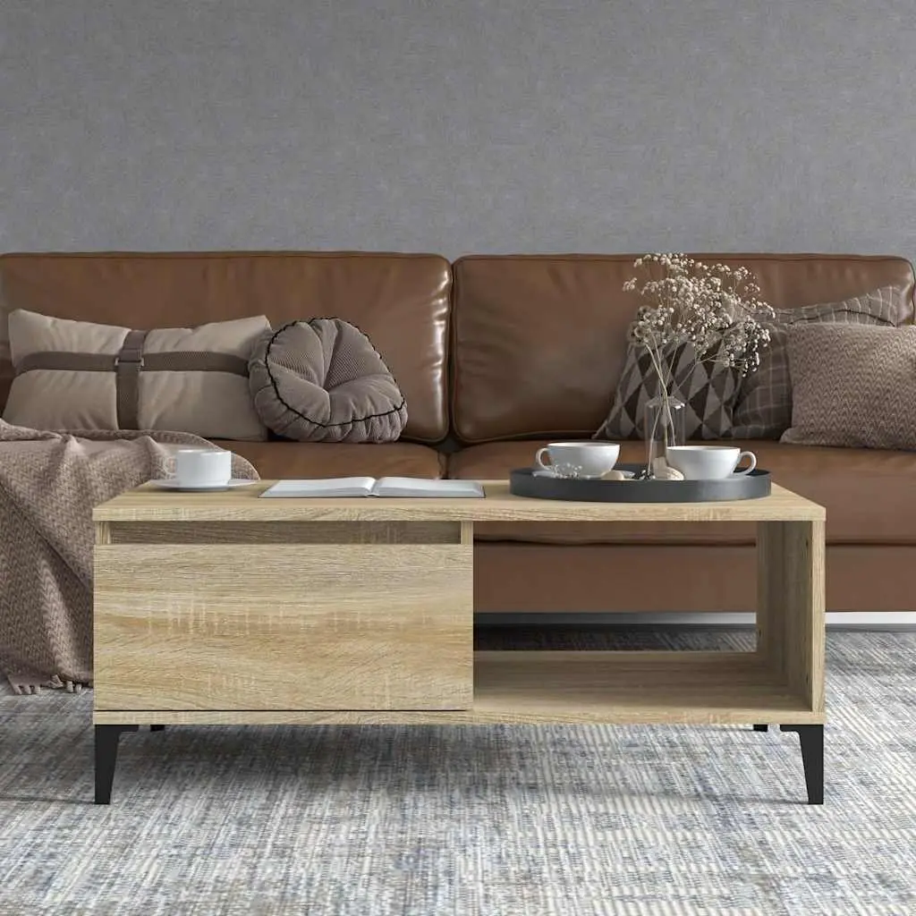 Coffee Table Engineered Wood Brown with Storage Drawer and Open Compartment