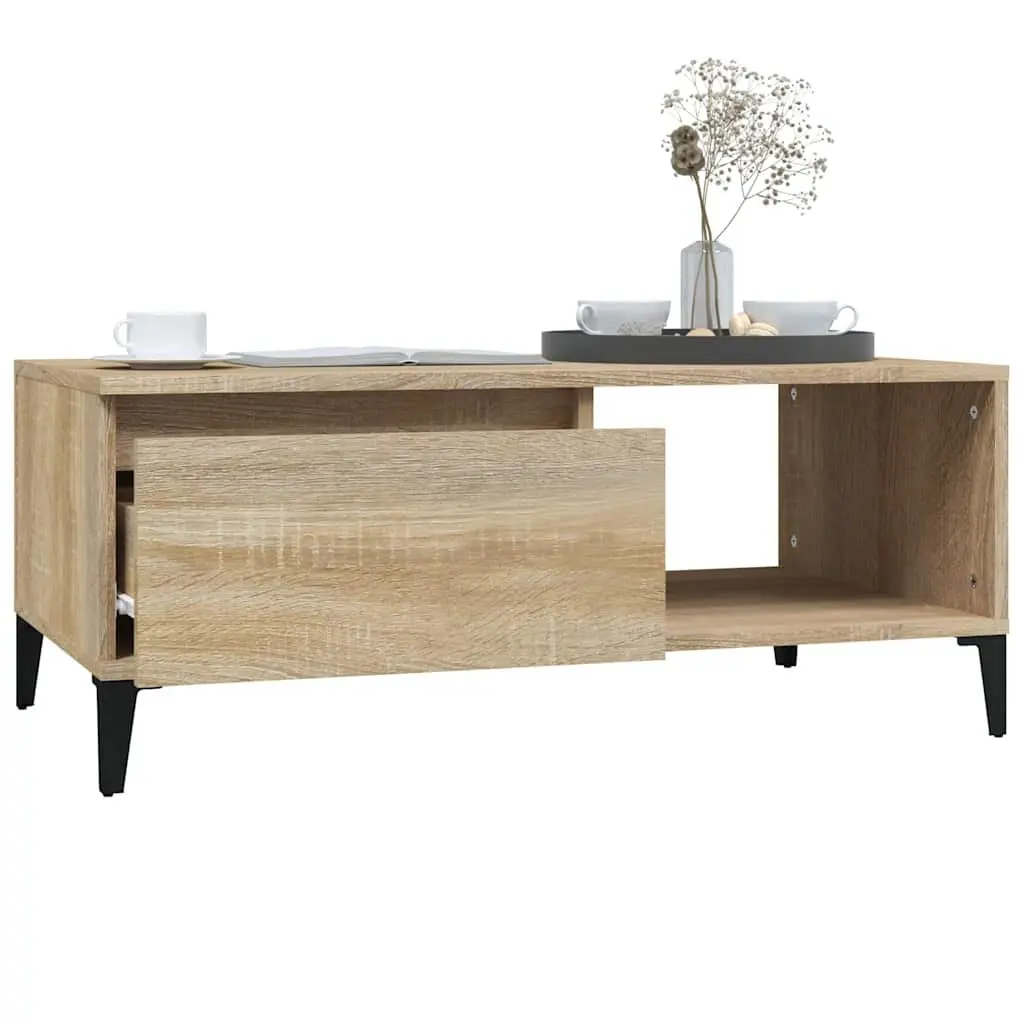 Coffee Table Engineered Wood Brown with Storage Drawer and Open Compartment
