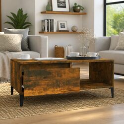 Coffee Table with Storage Drawer Open Compartment Brown Engineered Wood