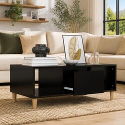 Coffee Table Black 90x50x36.5 cm with Storage Compartments Drawer Accent
