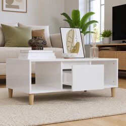 Coffee Table High Gloss White Storage Compartments Drawer Engineered Wood Accent