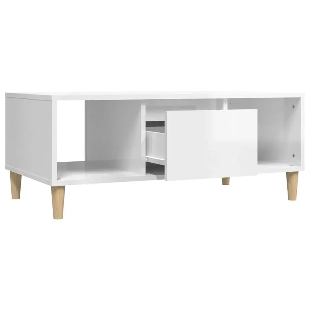 Coffee Table Engineered Wood White High Gloss 90L x 50W x 36.5H cm with Storage Drawer and Open Compartments