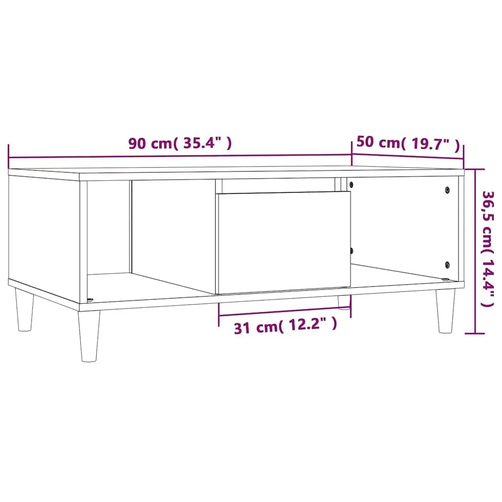 Coffee Table Engineered Wood White High Gloss 90L x 50W x 36.5H cm with Storage Drawer and Open Compartments