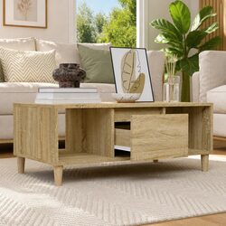 Coffee Table Brown Sonoma Oak 90x50x36.5 cm Open Compartments Drawer Storage