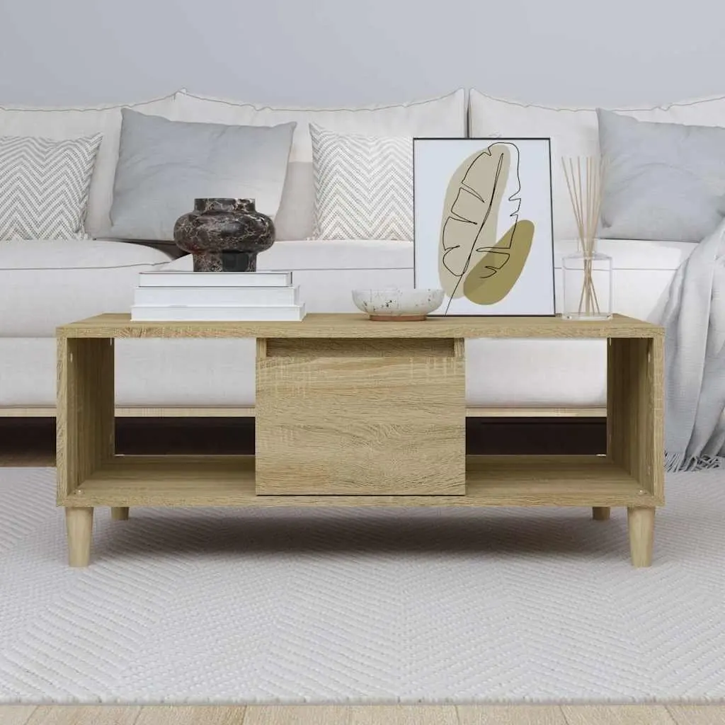 Coffee Table Engineered Wood 90x50x36.5 cm Brown Open Compartments Drawer Storage