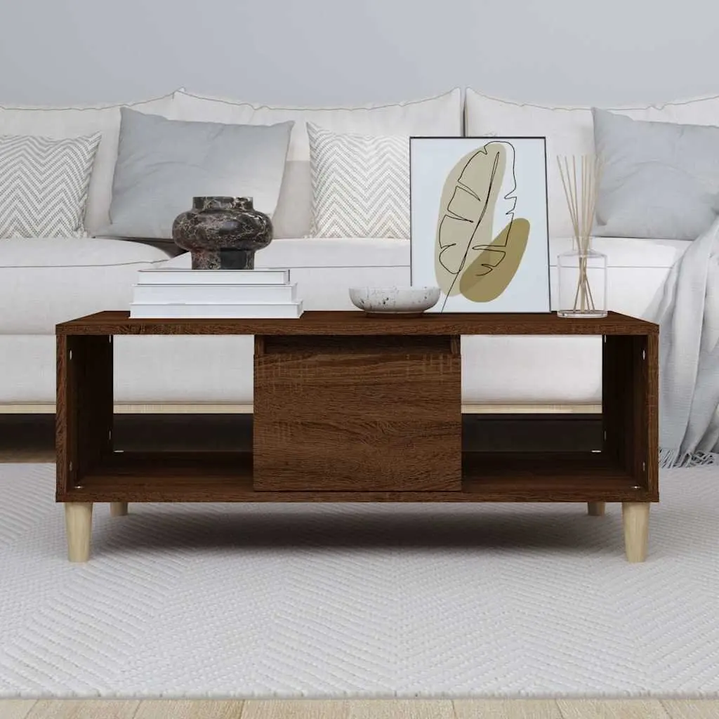 Coffee Table Engineered Wood Brown 90cm x 50cm x 36.5cm Storage Drawer Open Compartments