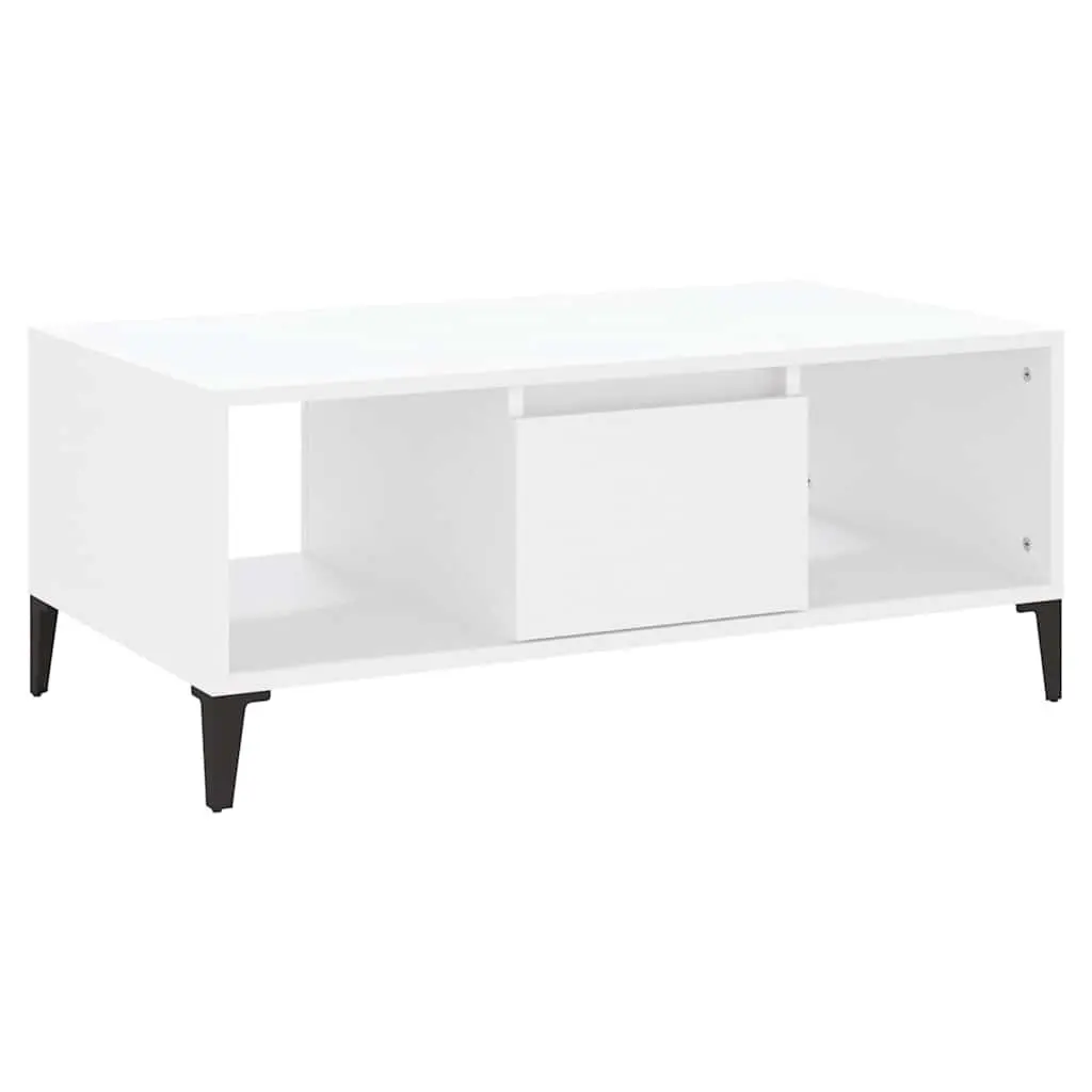 Coffee Table Engineered Wood White with Storage Drawer and Open Compartments 90L x 50W x 36.5H cm