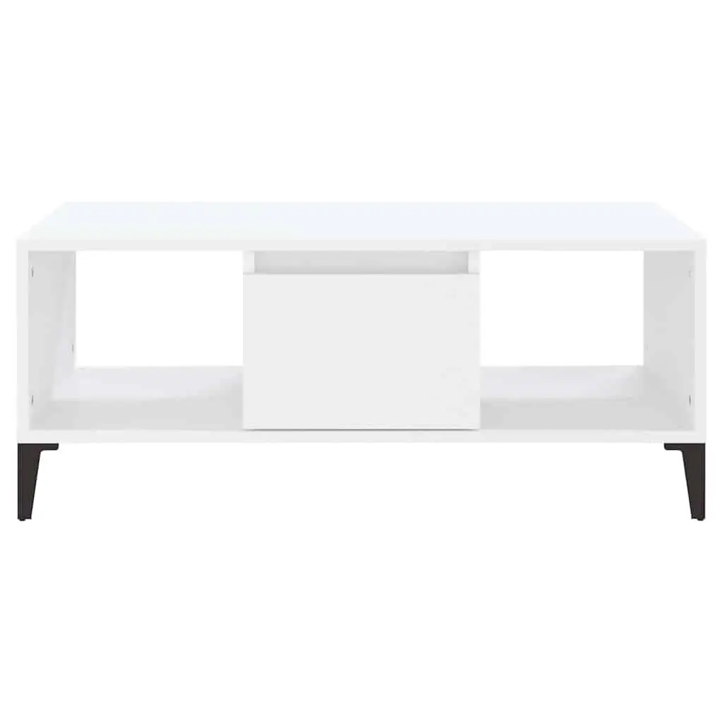 Coffee Table Engineered Wood White with Storage Drawer and Open Compartments 90L x 50W x 36.5H cm