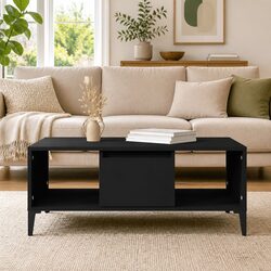 Coffee Table Black Storage Drawer Open Compartments Accent Side Table Modern