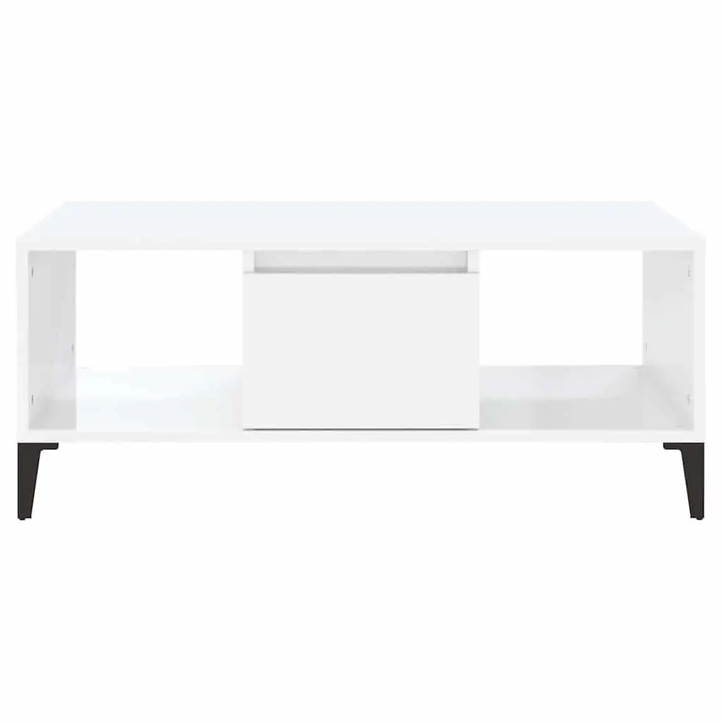 Coffee Table Engineered Wood High Gloss White with Drawer and Open Storage Compartments 90x50x36.5cm