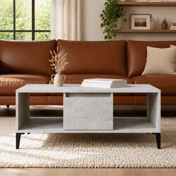 Coffee Table Grey 90x50x36.5 cm with Drawer and Open Compartments Storage