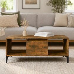 Coffee Table with Storage Drawer Open Compartments Brown Engineered Wood