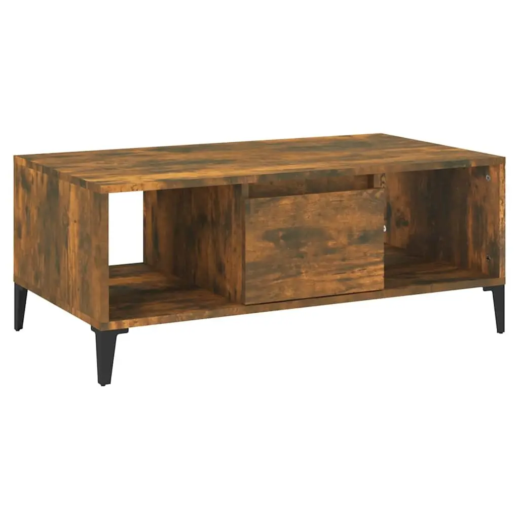 Coffee Table Brown Engineered Wood with Open Compartments and Storage Drawer 90x50x36.5cm