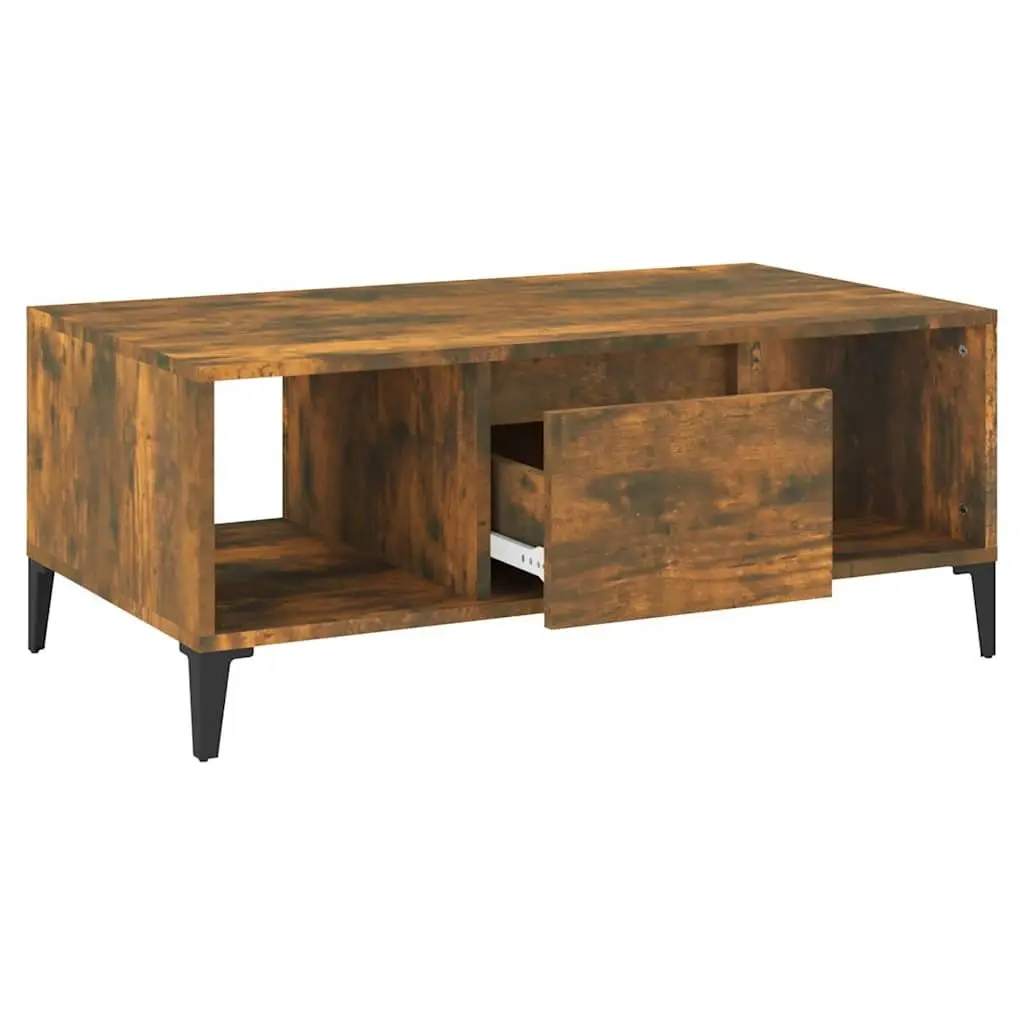 Coffee Table Brown Engineered Wood with Open Compartments and Storage Drawer 90x50x36.5cm