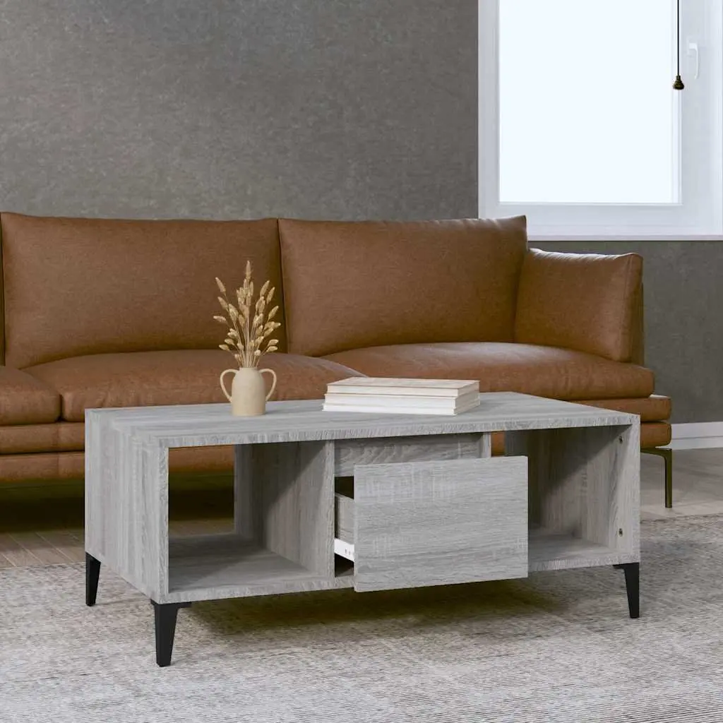 Coffee Table Engineered Wood Grey Industrial with Drawer Compartments 90 x 50 x 36.5 cm
