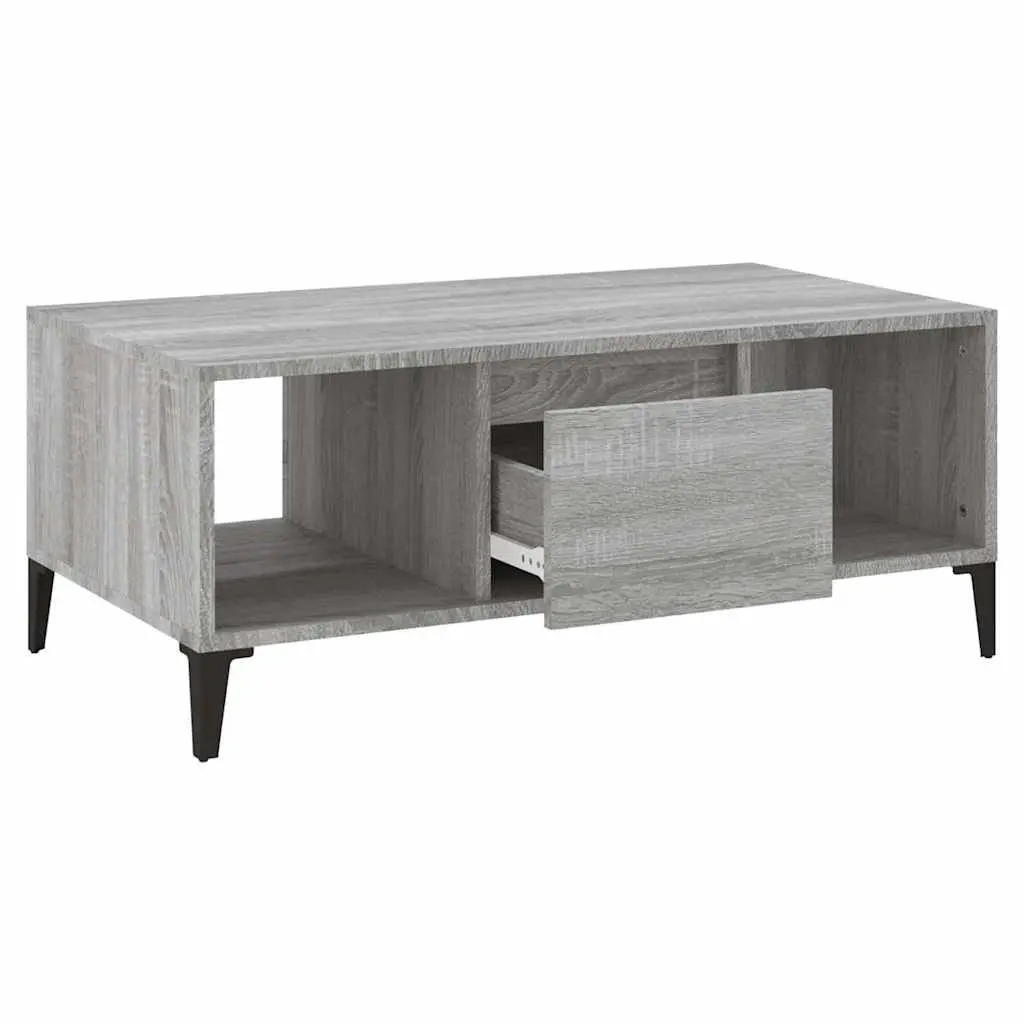 Coffee Table Engineered Wood Grey Industrial with Drawer Compartments 90 x 50 x 36.5 cm