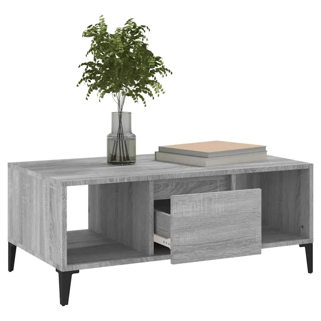 Coffee Table Engineered Wood Grey Industrial with Drawer Compartments 90 x 50 x 36.5 cm