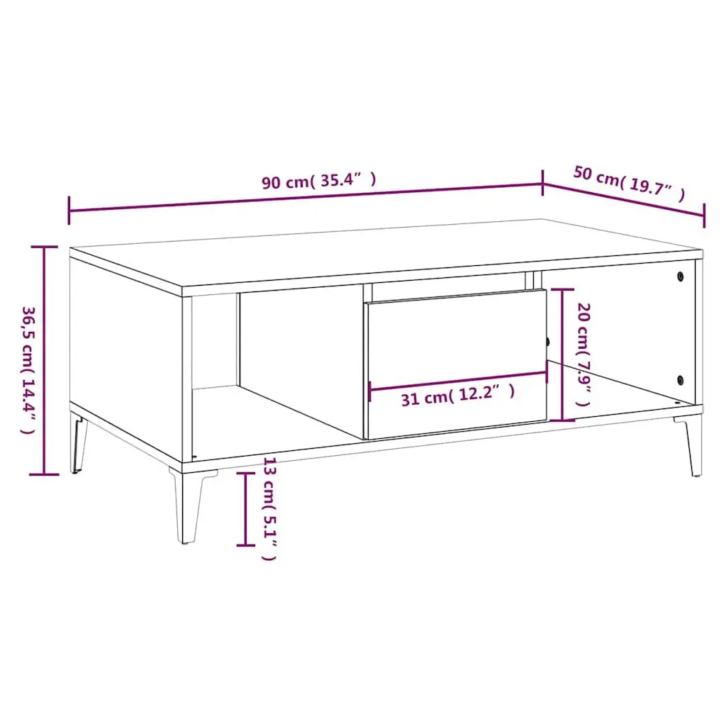 Coffee Table Engineered Wood Grey Industrial with Drawer Compartments 90 x 50 x 36.5 cm