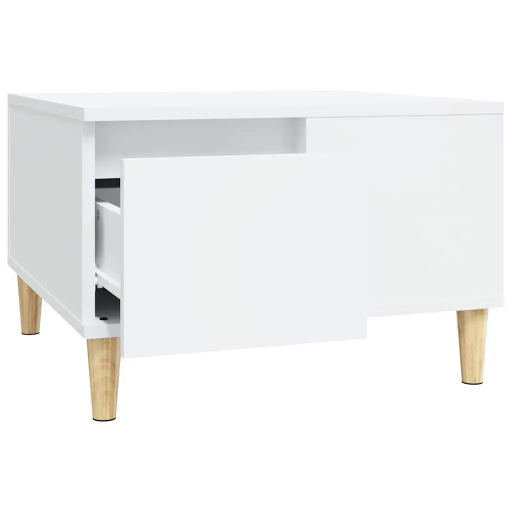Coffee Table Engineered Wood White Modern Living Room Accent Table with Drawer Storage 55 x 55 x 36.5 cm