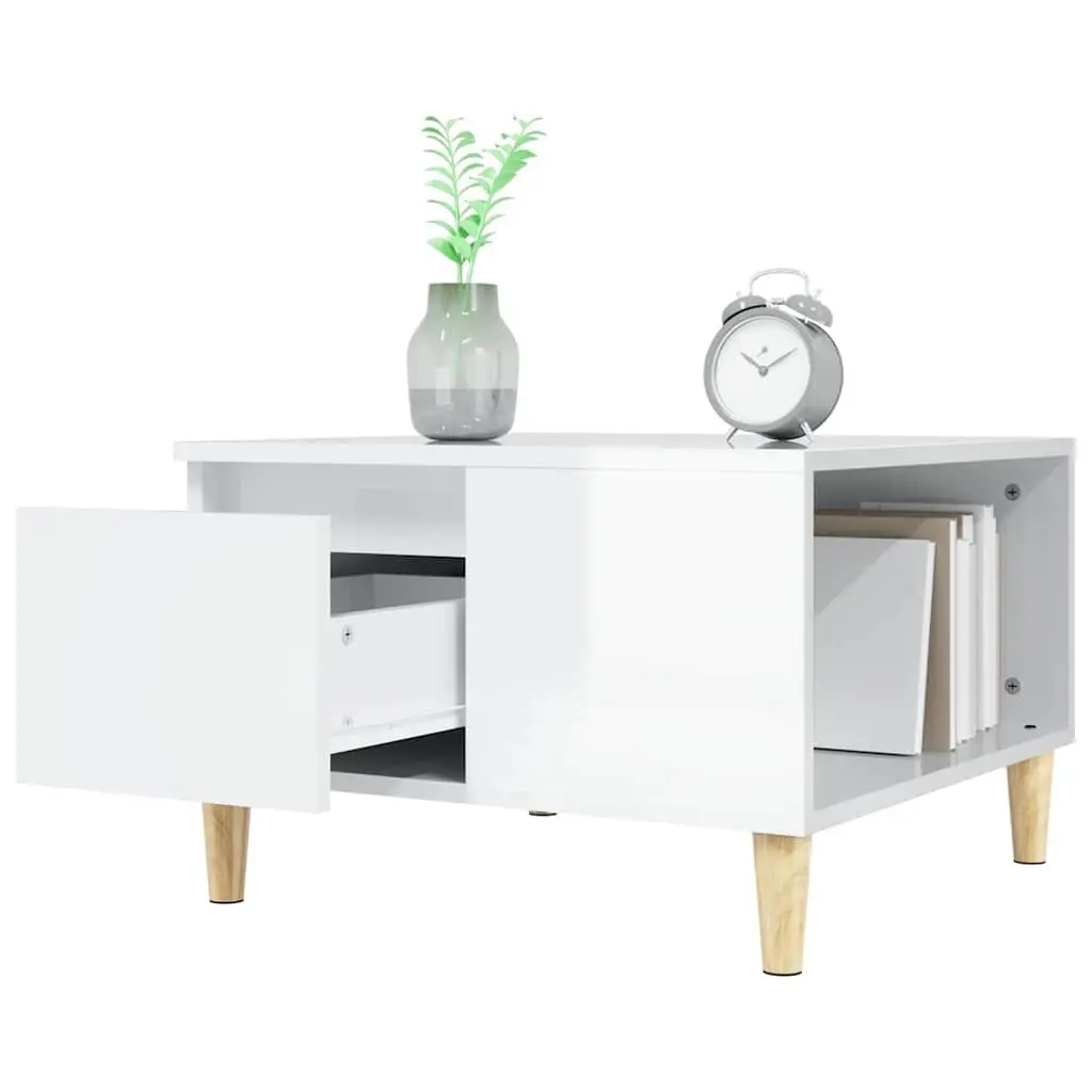 Coffee Table High Gloss White Modern Living Room Accent Table with Storage