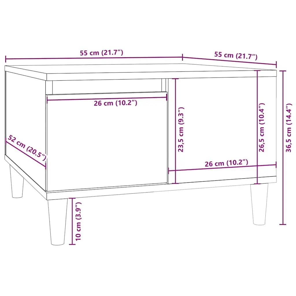 Coffee Table Sonoma Grey 55x55x36.5cm Engineered Wood with Open Compartment and Drawer for Living Room Storage