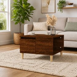 Coffee Table Brown Oak 55x55x36.5 cm with Storage Drawer Open Compartment