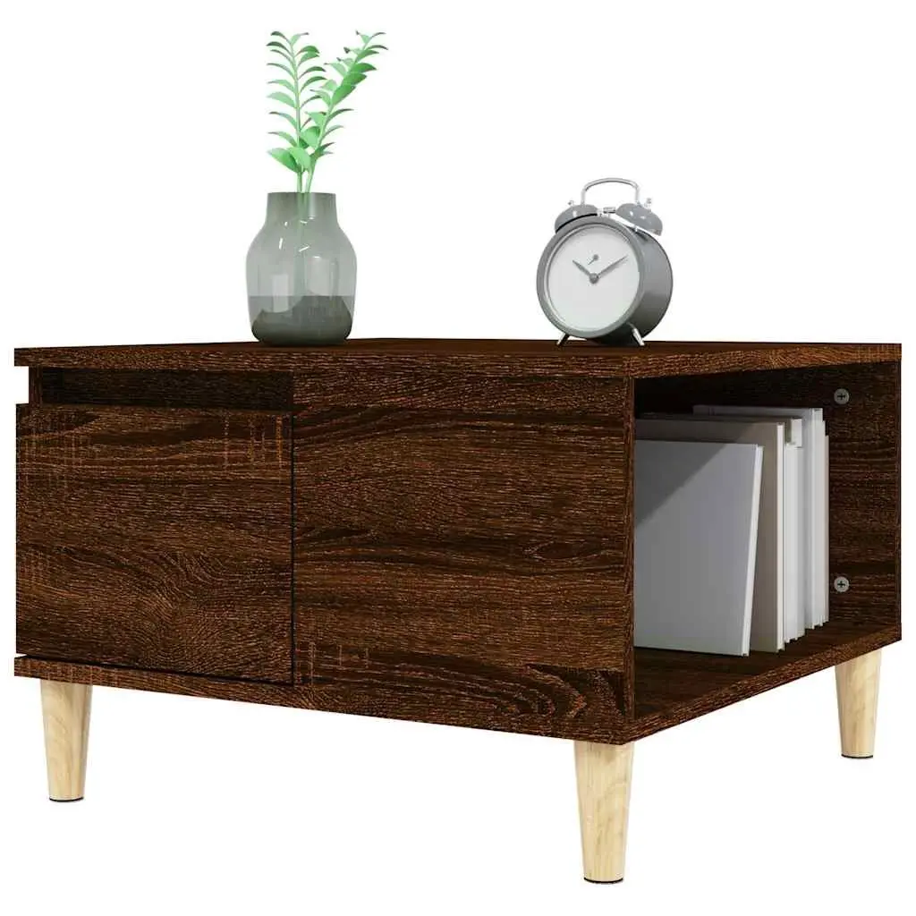 Coffee Table Brown Oak 55x55x36.5 cm with Storage Drawer Open Compartment