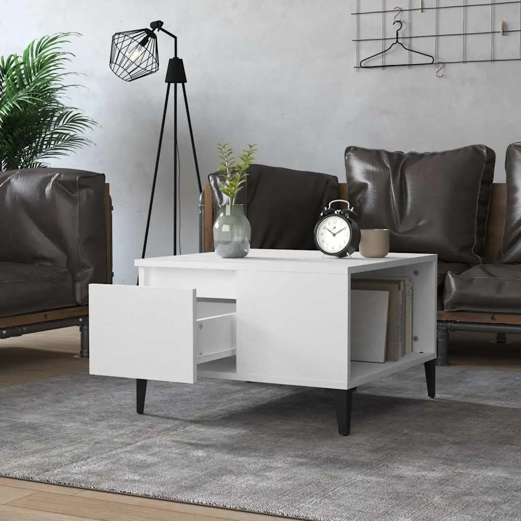 Coffee Table Engineered Wood 55x55x36.5 cm White with Storage Drawer Open Compartment