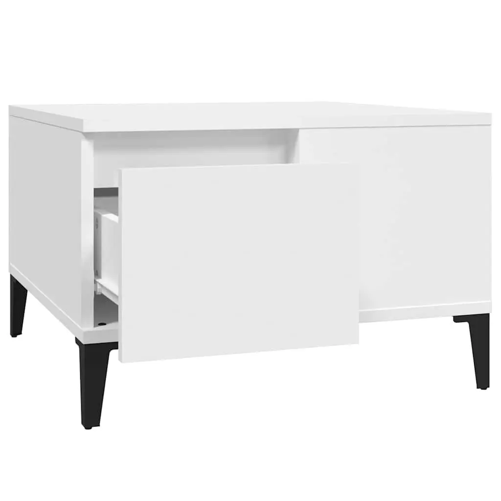 Coffee Table Engineered Wood 55x55x36.5 cm White with Storage Drawer Open Compartment