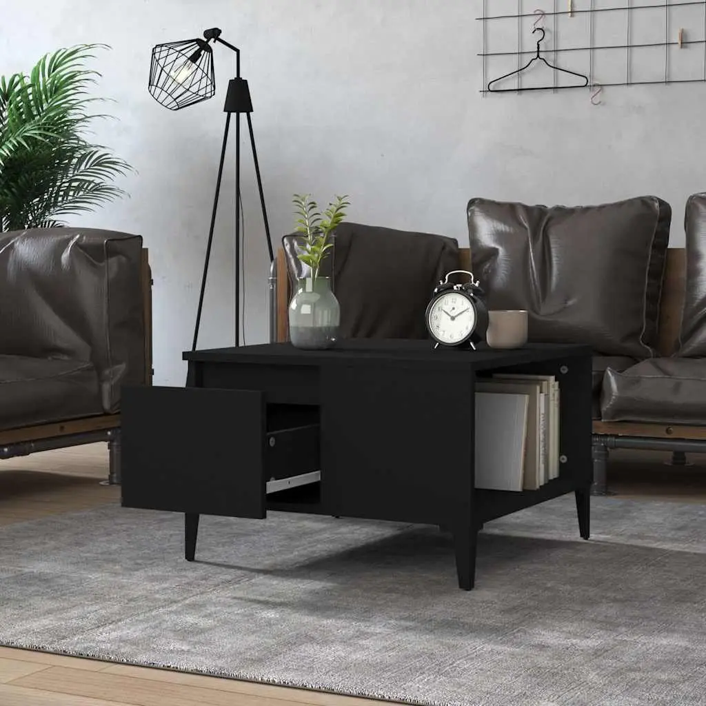 Coffee Table Engineered Wood Black 55W x 55D x 36.5H cm with Storage Drawer Compartment