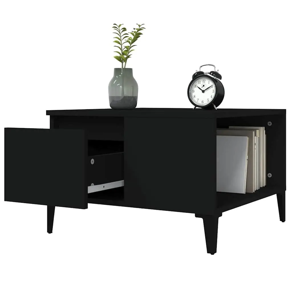 Coffee Table Engineered Wood Black 55W x 55D x 36.5H cm with Storage Drawer Compartment