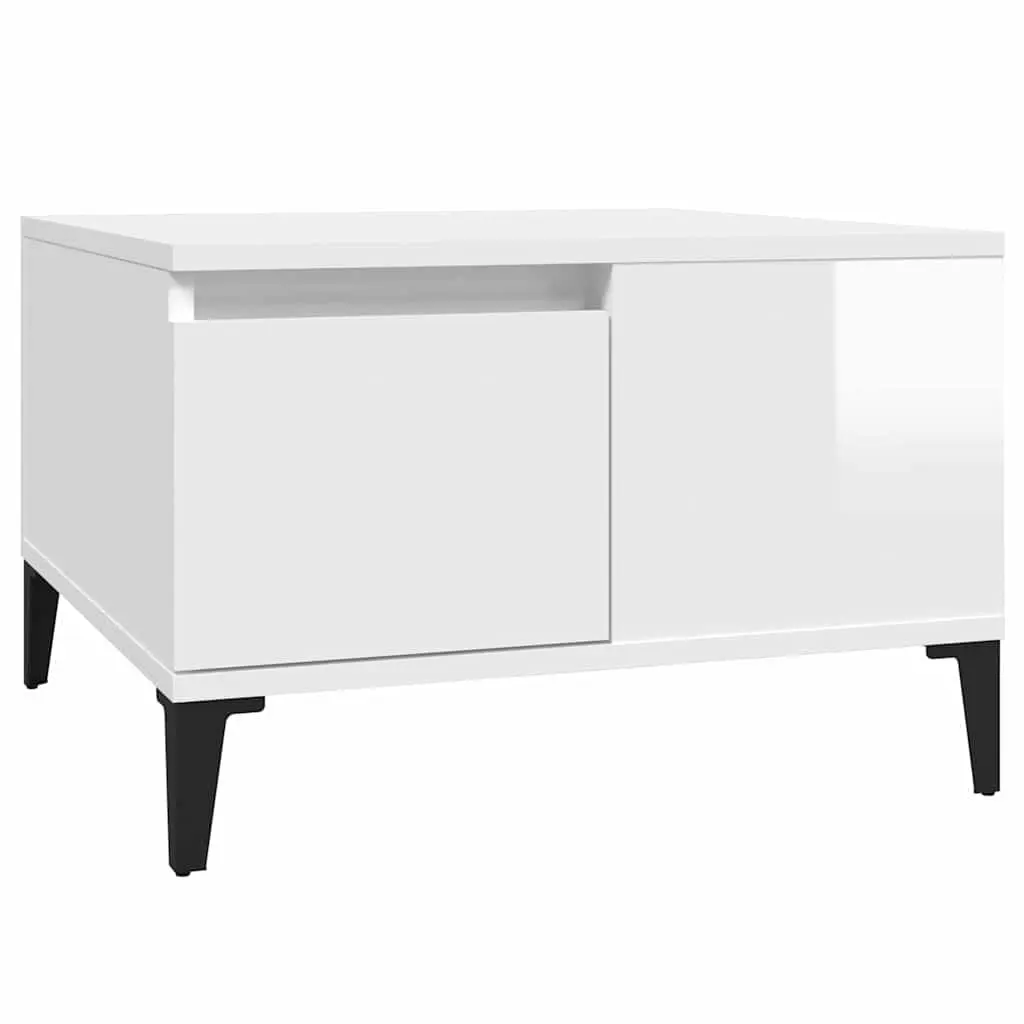 Coffee Table Engineered Wood High Gloss White 55W x 55D x 36.5H cm Modern with Storage Compartment and Drawer