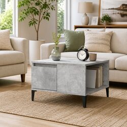 Coffee Table Grey Engineered Wood 55x55x36.5cm Drawer Storage Living Room
